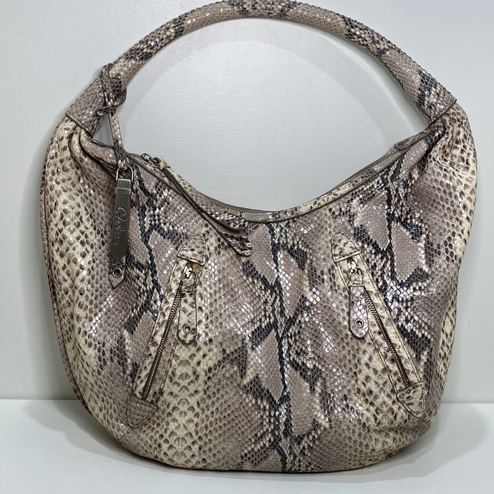 COLE HAAN “Chelsea Print” Faux Snakeskin Cream/ Grey Hobo Bag
